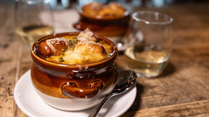 French Onion Soup with Pretzel Croutons